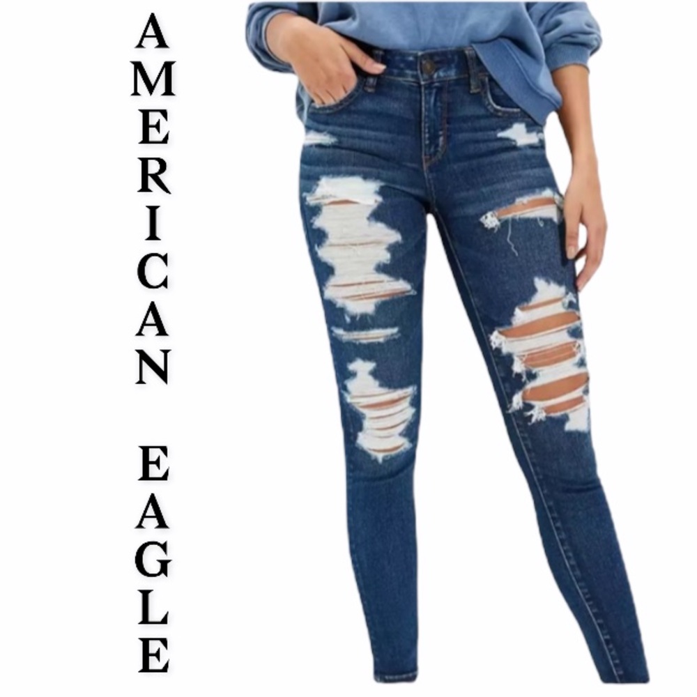 American Eagle High Rise Distress Rip Skinny Jean